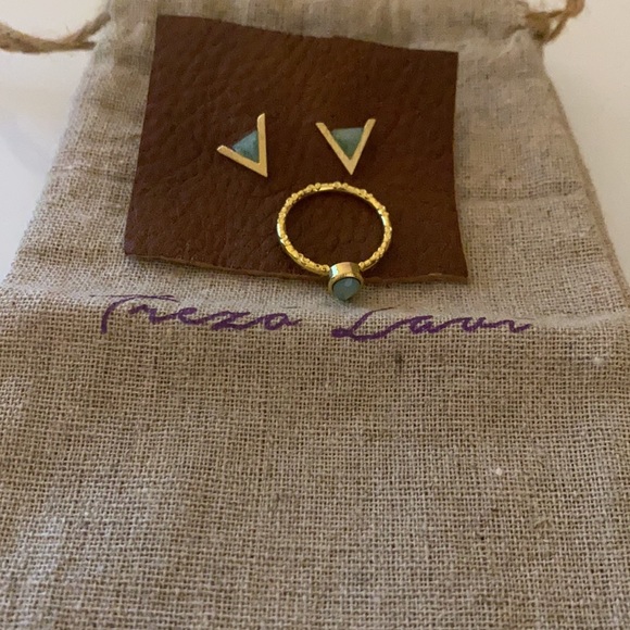 Trezo Lavi Gold & Turquoise Ring and Earring set - Picture 5 of 8